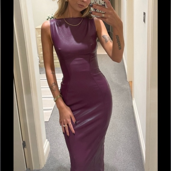 HOUSE OF‎ CB 'Sahara' Merlot Vegan Leather Maxi Dress NWOT size S - Picture 15 of 17